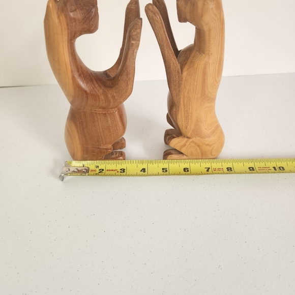 Vintage Wood Cats His Hers Carved Sculpture Eclectic Boho Carving Cat Lady - Picture 8 of 8